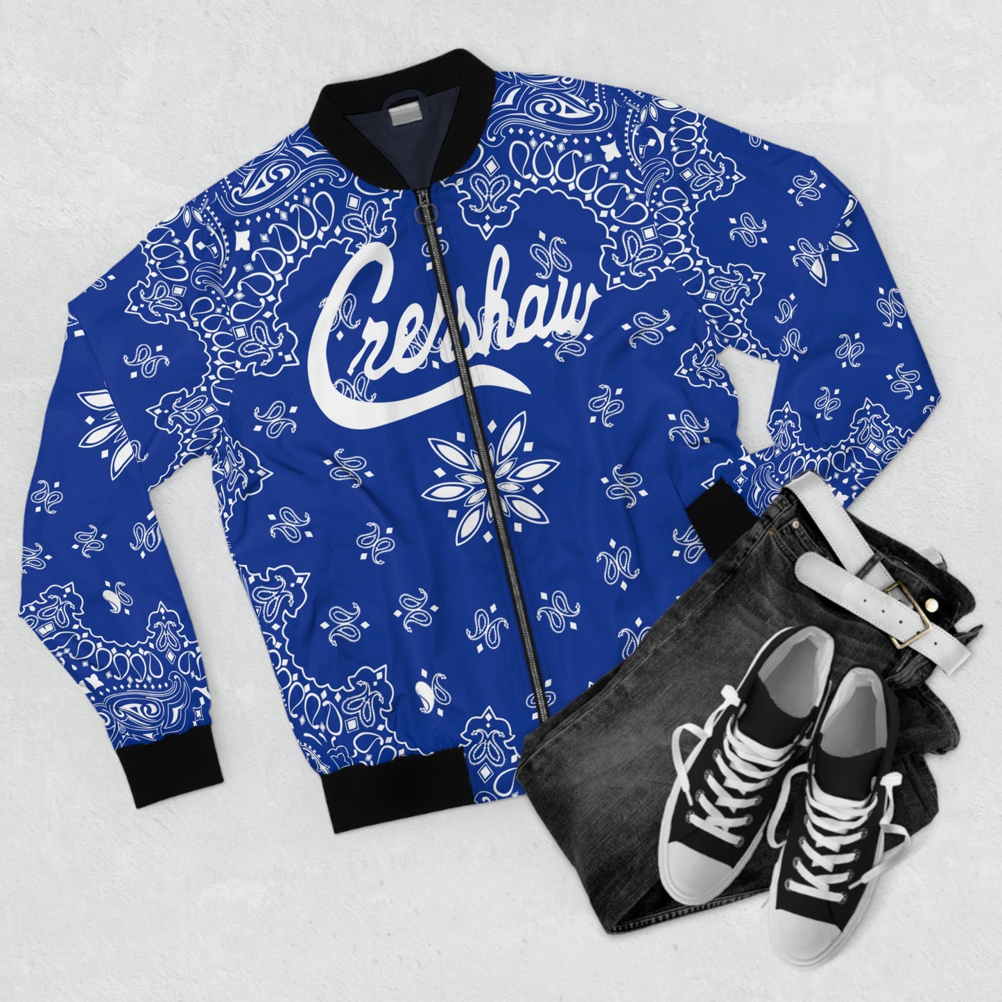 Crenshaw Bomber Style Blue Bandana Nipsey Hussle Men's Jacket