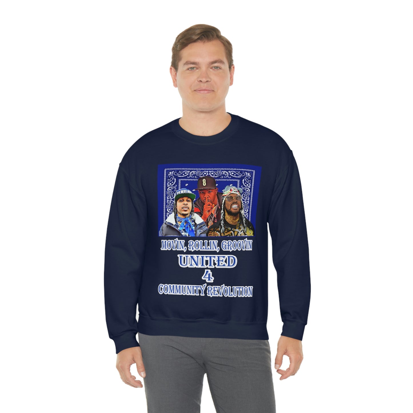 Movin, Rollin, Groovin Crip Unity Through Hip Hop Heavy Blend Crewneck Sweatshirt