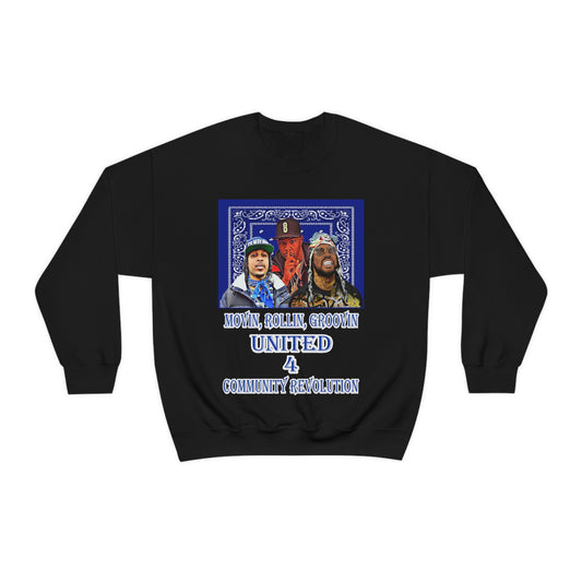 Movin, Rollin, Groovin Crip Unity Through Hip Hop Heavy Blend Crewneck Sweatshirt