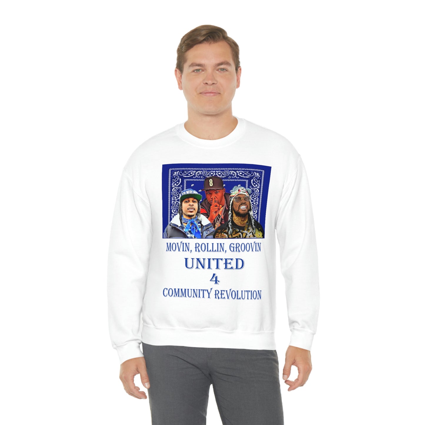 Movin, Rollin, Groovin Crip Unity Through Hip Hop Heavy Blend Crewneck Sweatshirt