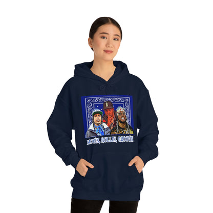 Movin, Rollin, Groovin Crip Unity Through Hip Hop Heavy Blend Hooded Sweatshirt