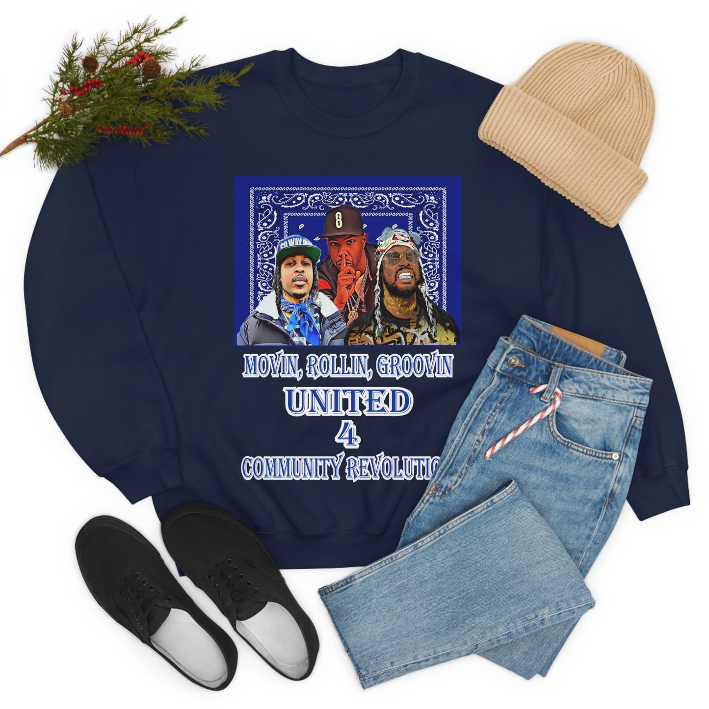 Movin, Rollin, Groovin Crip Unity Through Hip Hop Heavy Blend Crewneck Sweatshirt