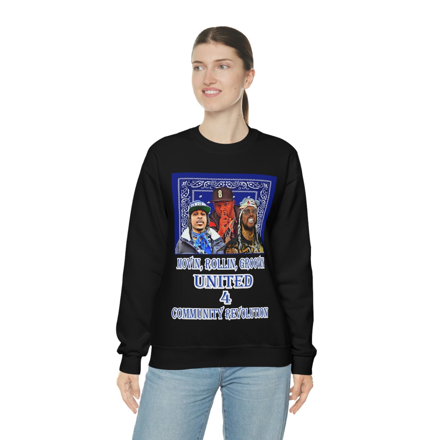 Movin, Rollin, Groovin Crip Unity Through Hip Hop Heavy Blend Crewneck Sweatshirt