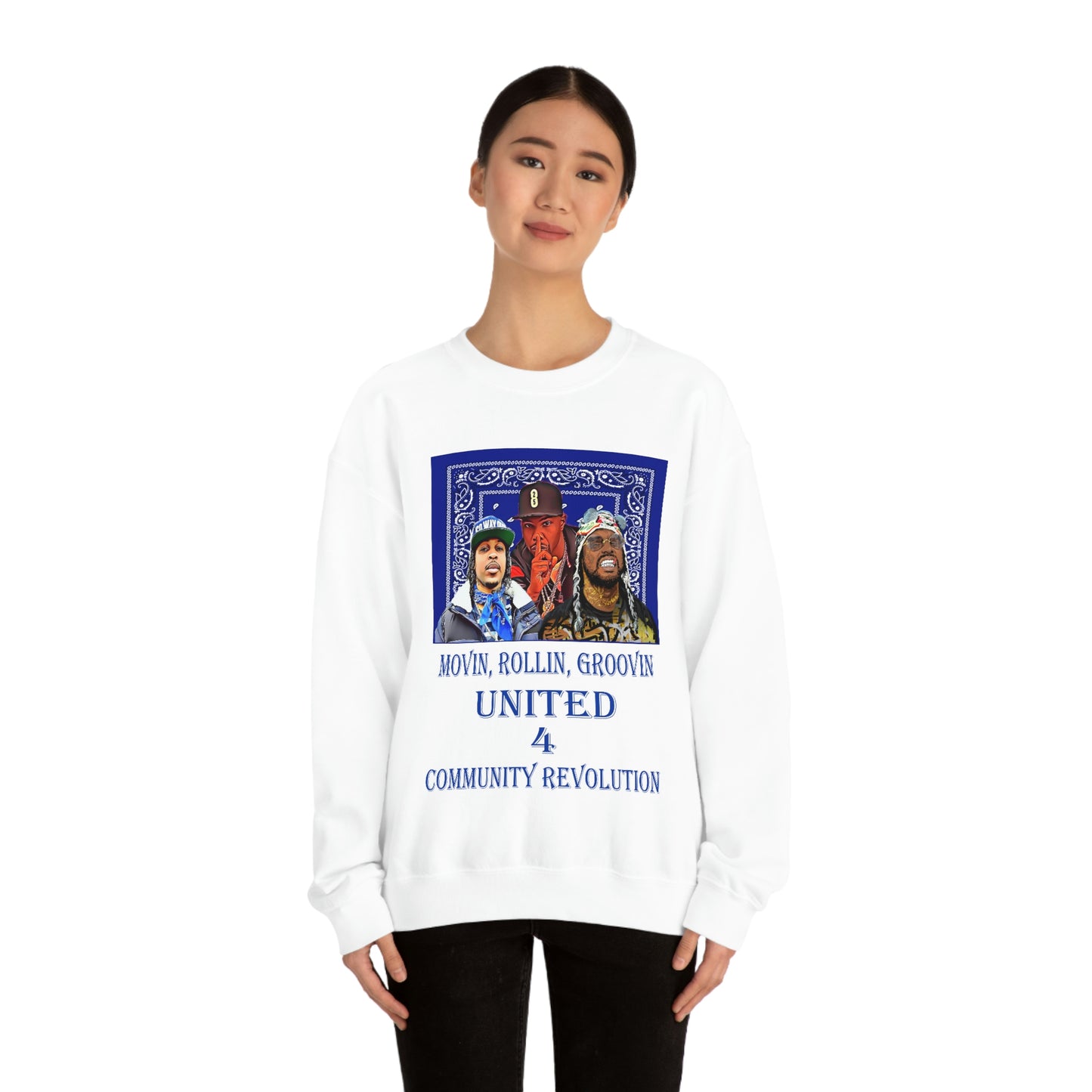 Movin, Rollin, Groovin Crip Unity Through Hip Hop Heavy Blend Crewneck Sweatshirt